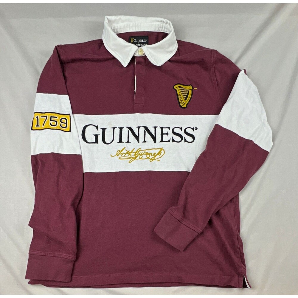 Guinness x Lucky Brand Men’s Rugby Polo Long Sleeve Burgundy/White M